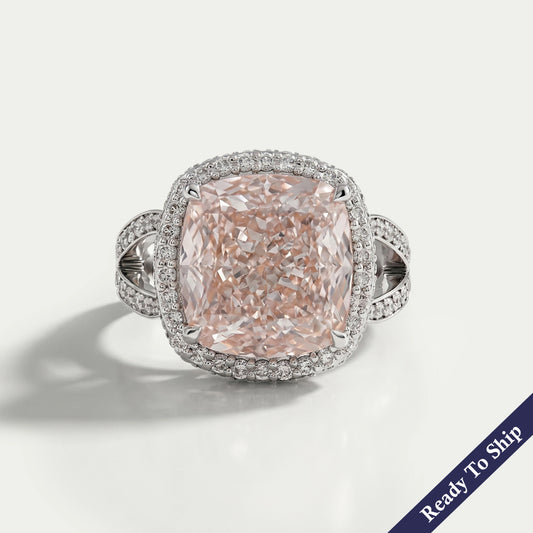 Intense Pink Cushion Lab Diamond Halo Engagement Ring Ring