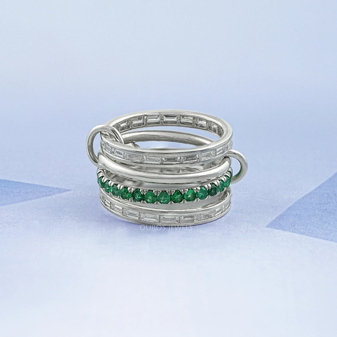 Interlink Natural Round Gemstone Wedding Band