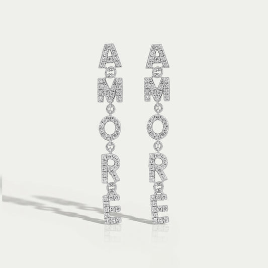 AMORE Initial Letter Round Diamond Dangle Earrings Earrings