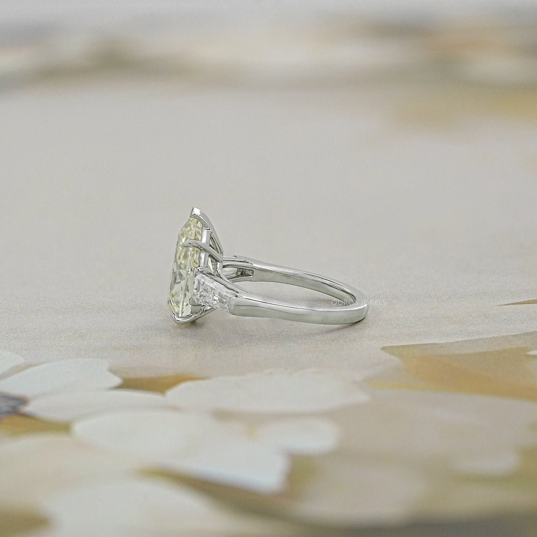 3 Stone Old Mine Pear Diamond Engagement Ring Rings