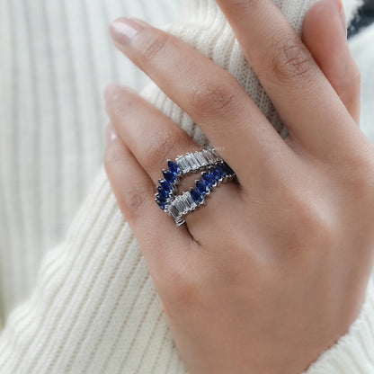 Double Row Sapphire Marquise Gemstone Enhancer Ring Rings
