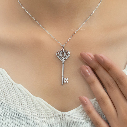 Key Shape Semi Mount Pendant Necklaces
