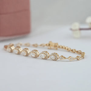 Step Cut Pear Halo Diamond Bracelet