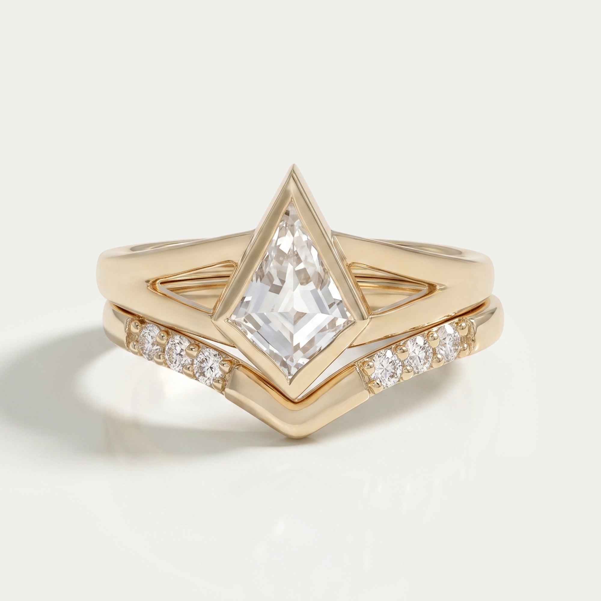 Kite Cut Lab Diamond Bezel Set Bridal Ring Set Rings