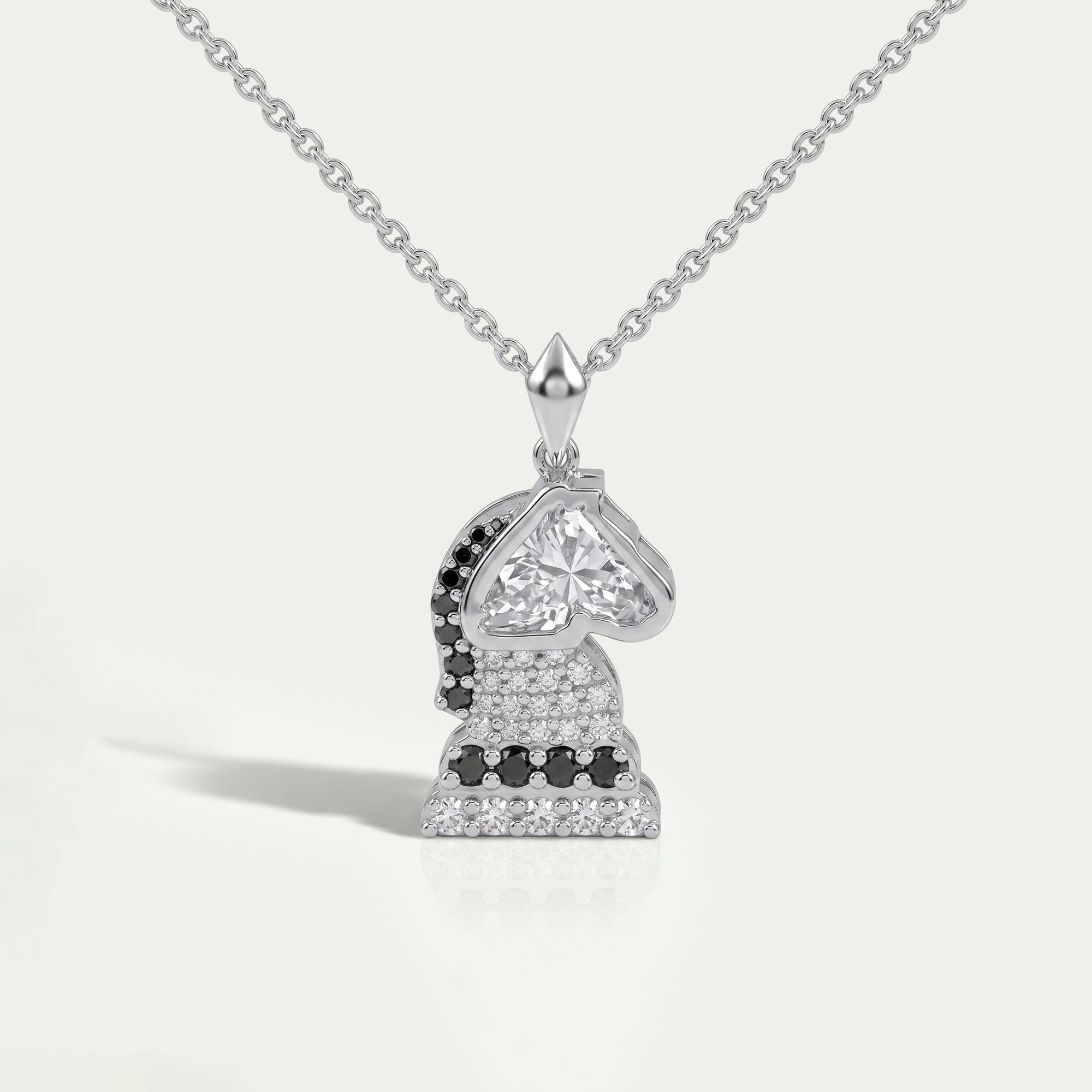 Knight Chess Horse Cut Lab Diamond Cluster Pendant Necklaces