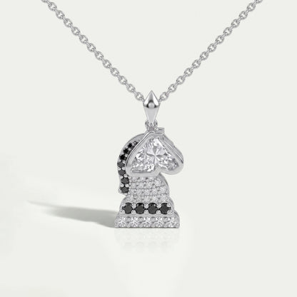 Knight Chess Horse Cut Lab Diamond Cluster Pendant Necklaces