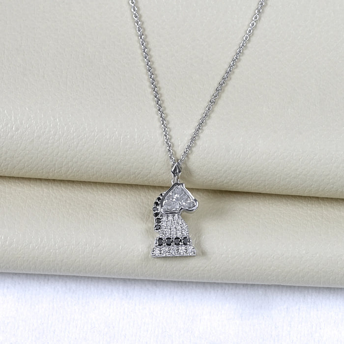 Knight Chess Horse Cut  Lab Diamond Cluster Pendant