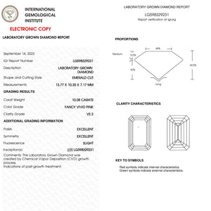 Pink Emerald Cut Diamond With 10.08 CT Certified