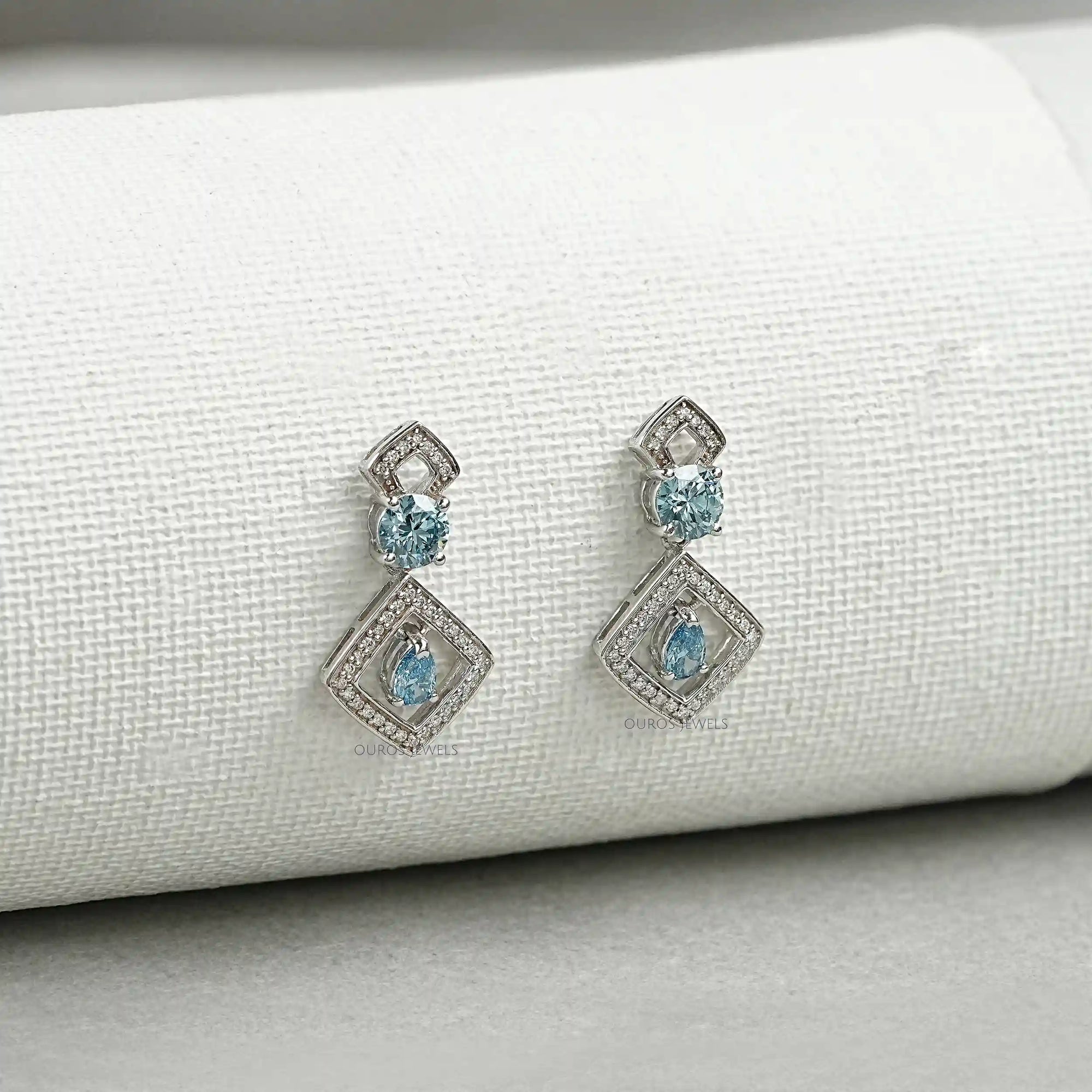 Blue Round With Pear Diamond Drop Earrings Earrings