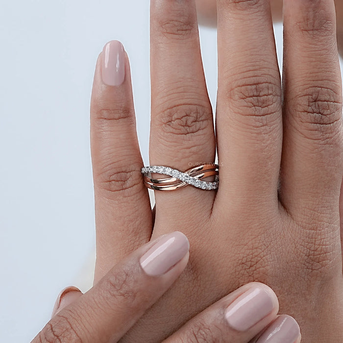 Round Lab Grown Diamond Crossover Wedding Band