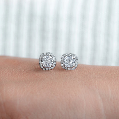 Cushion Diamond Halo Stud Earrings Earring