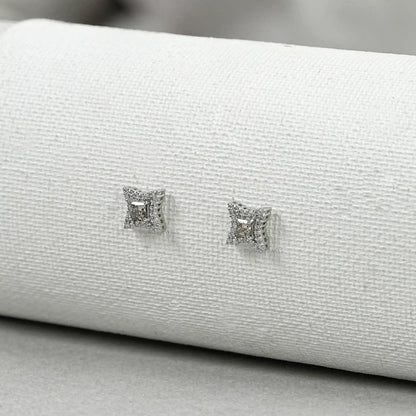 Olive Color Diamond Halo Princess Stud Earring Earrings