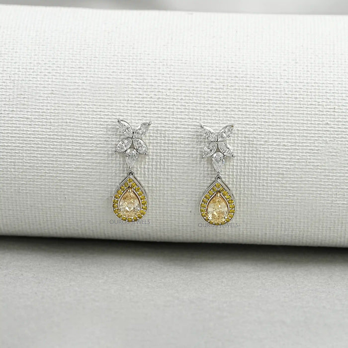 Pear Shaped Yellow Diamond Drop Earrings