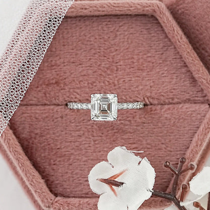 Asscher Lab Diamond Hidden Halo Accent Ring Ring