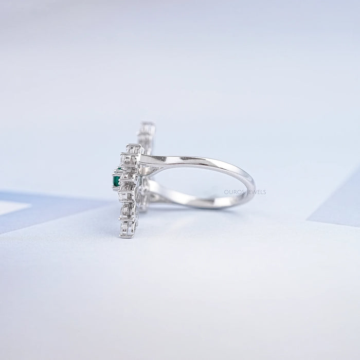 Multi-Shape Lab Diamond and Emerald Bypass Ring