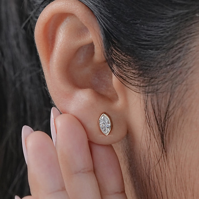 Marquise Lab Diamond Bezel Set Stud Earrings