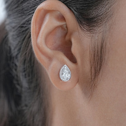 Bezel Set Pear Lab Diamond Stud Earrings