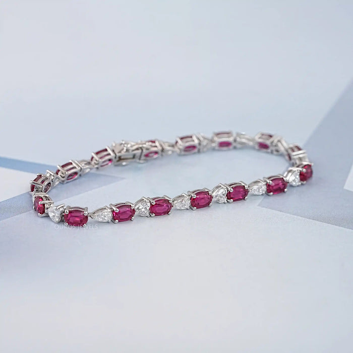 Diamond Tennis Bracelet With Ruby Oval