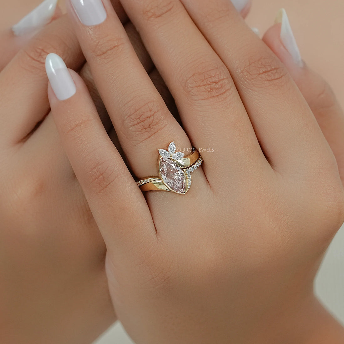 Fancy Vivid Pink Marquise Diamond Accent Bypass Ring Ring