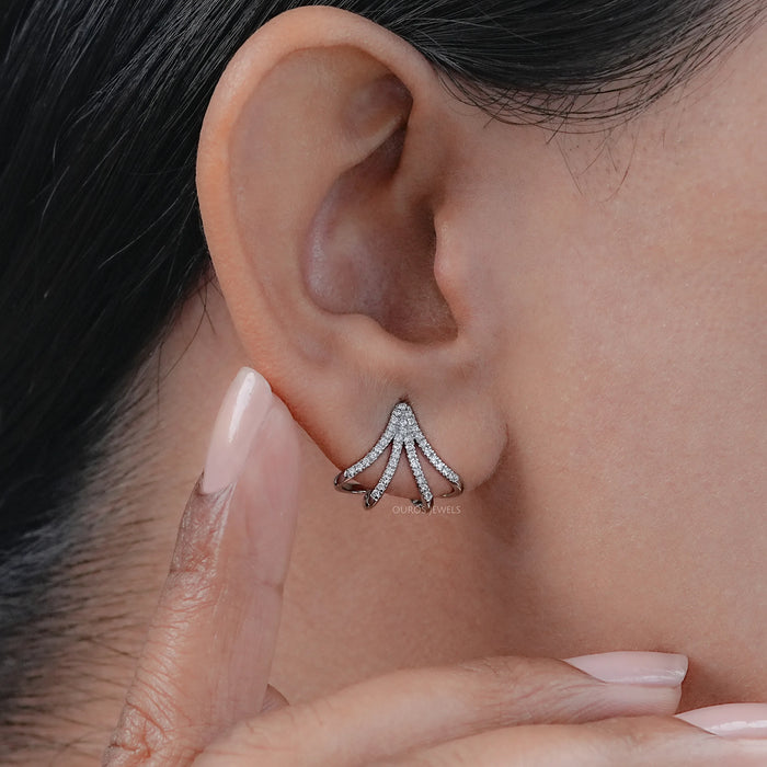 Round Lab Diamond Arrow Cage Huggie Earrings