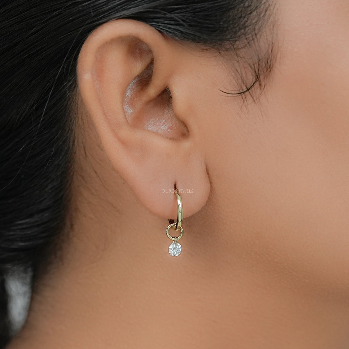 Round Diamond Charm Dangle Hoop Earrings Earring