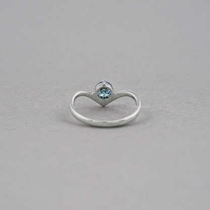 Blue Round Lab Diamond Curved Solitaire Ring Ring