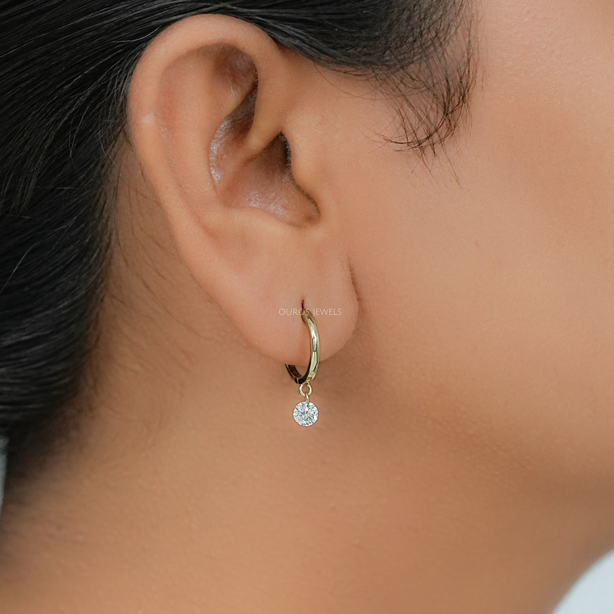 Round Lab Diamond Dangle Hoop Earrings Earring