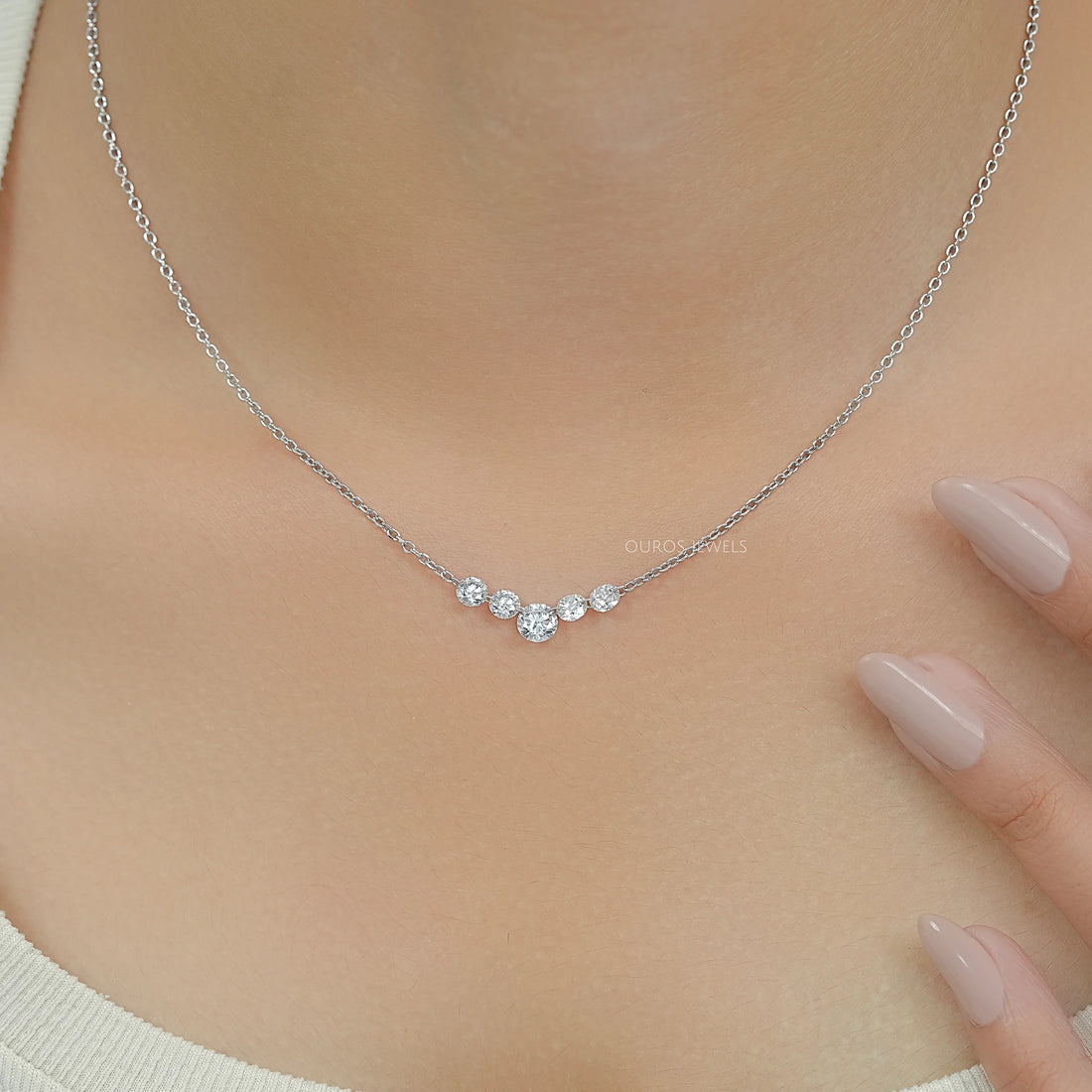 Five Stone Round Diamond Drill Necklace Necklaces