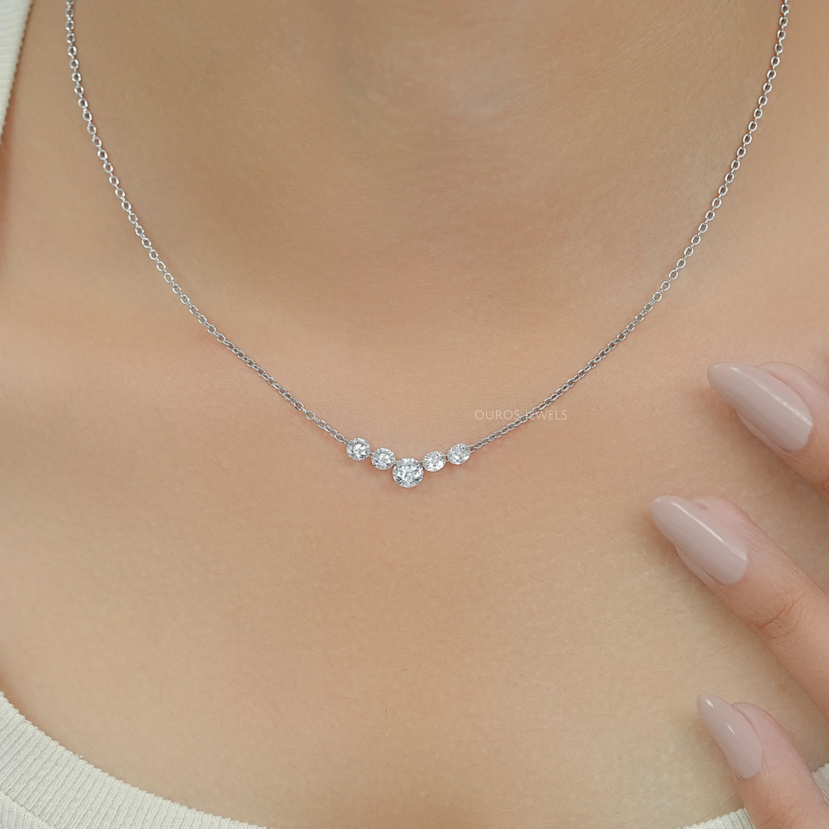 Five Stone Round Diamond Drill Necklace Necklaces