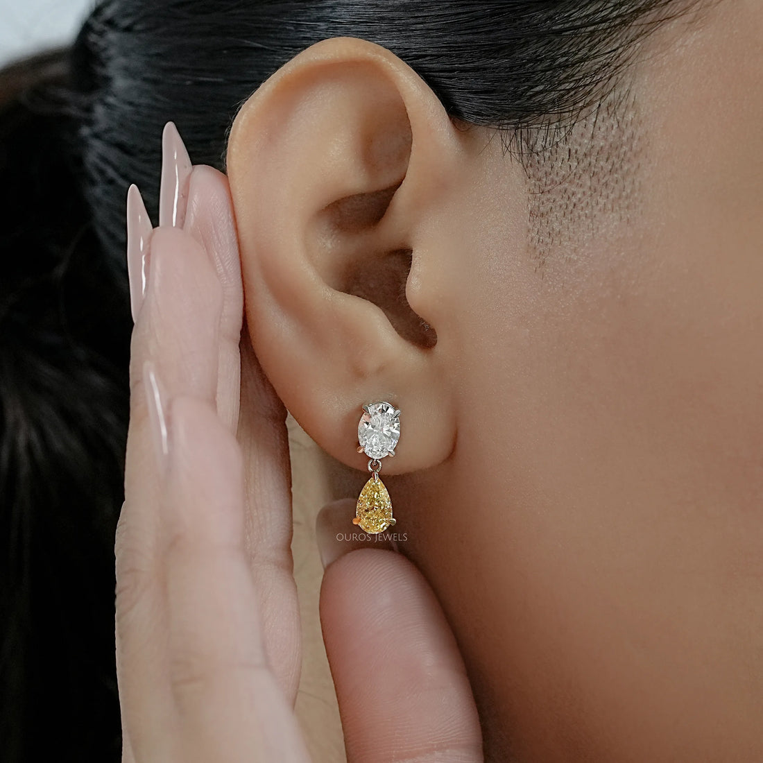 Fancy Yellow Pear And Oval Diamond Drop Earrings Earrings