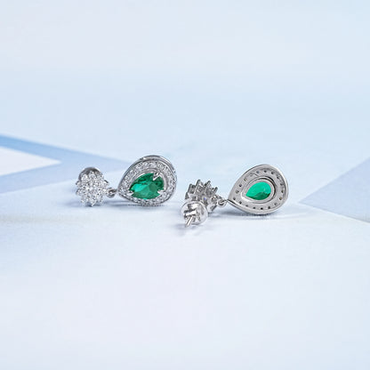 Emerald Pear Gemstone Drop Earrings