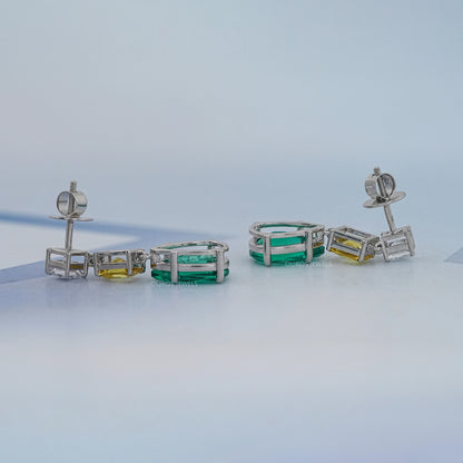 Green Pear And Yellow Radiant Diamond Drop Earrings Earrings