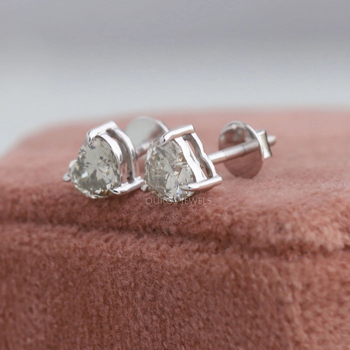 Heart Cut Lab Diamond Back Stud Earrings