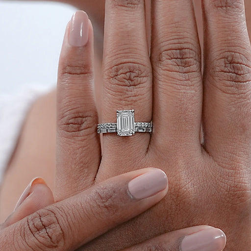 Emerald Cut Lab Diamond Wedding Ring set