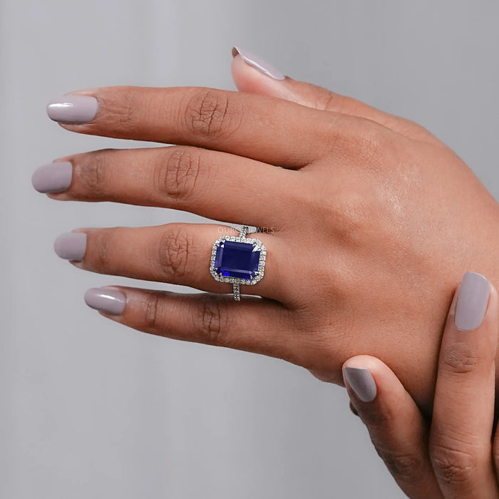 Sapphire Emerald Halo Engagement Ring