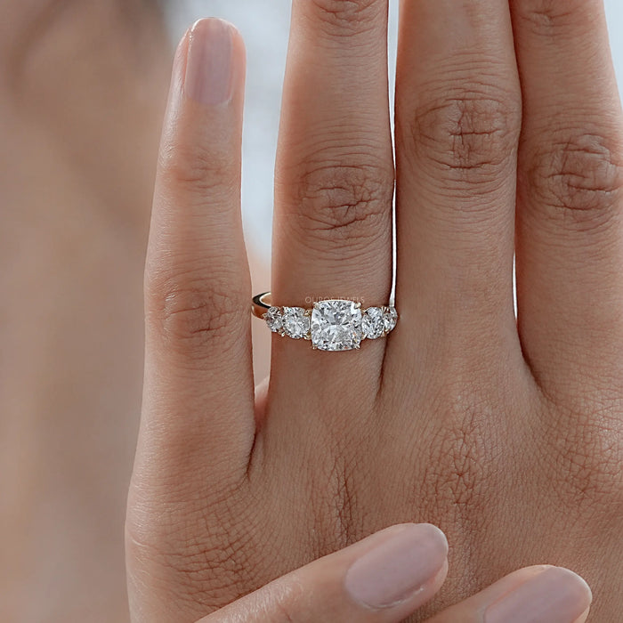 Five Stone Cushion Lab Grown Diamond Engagement Ring