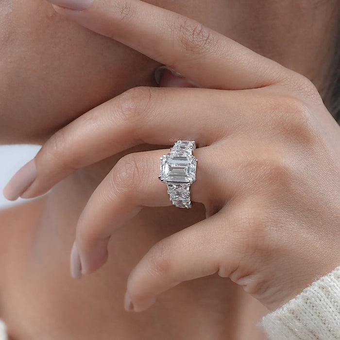 Emerald Diamond French Cut Trapezoid Accent Engagement Ring