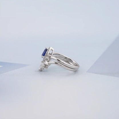 Sapphire Pear Gemstone Curved Wedding Ring