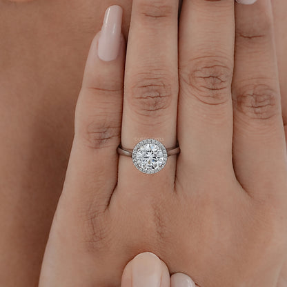 Round Brilliant Cut Halo Diamond Solitaire Engagement Ring Ring