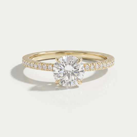 Round Cut Hidden Halo Solitaire Accent Engagement Ring Ring