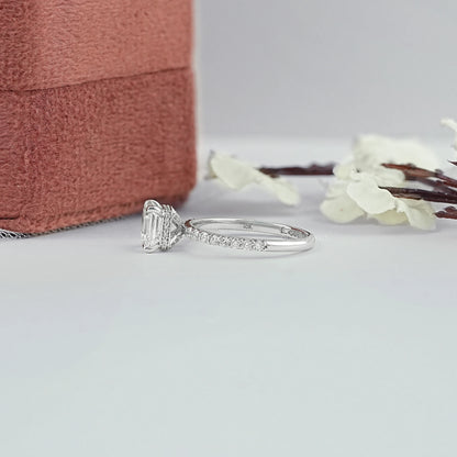 Asscher Lab Diamond Hidden Halo Accent Ring Ring