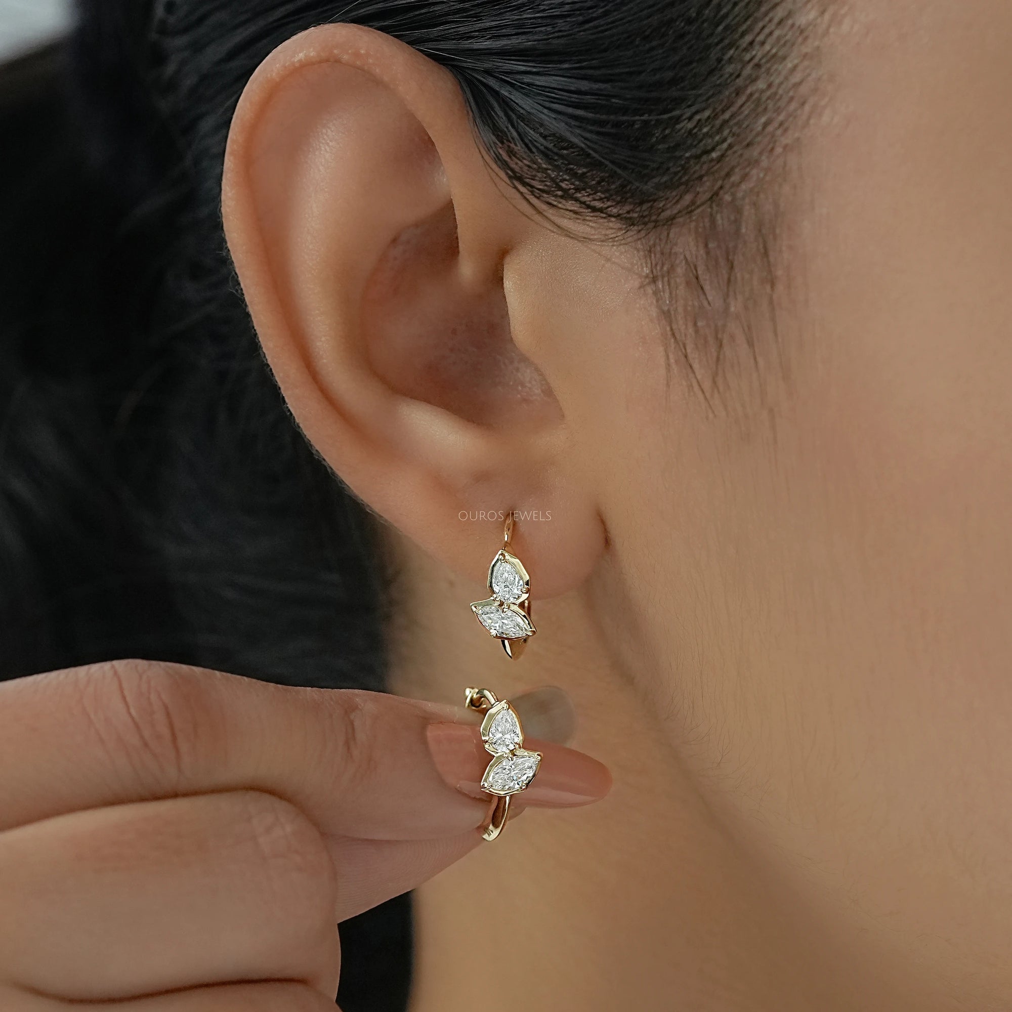 Pear And Marquise Lab Diamond Hoop Earrings Earrings