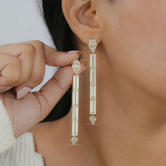 Multi Shape Lab Diamond Bezel Set Linear Drop Earrings