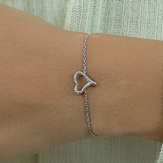 Open Heart Shape Round Diamond Chain Bracelet Bracelet