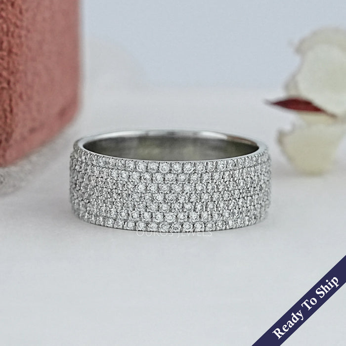 Round Lab Diamond Pave Set Eternity Wedding Band