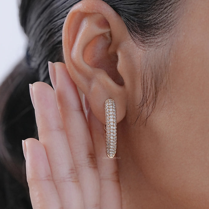 Round Lab Diamond Pave Set Hoop Earrings