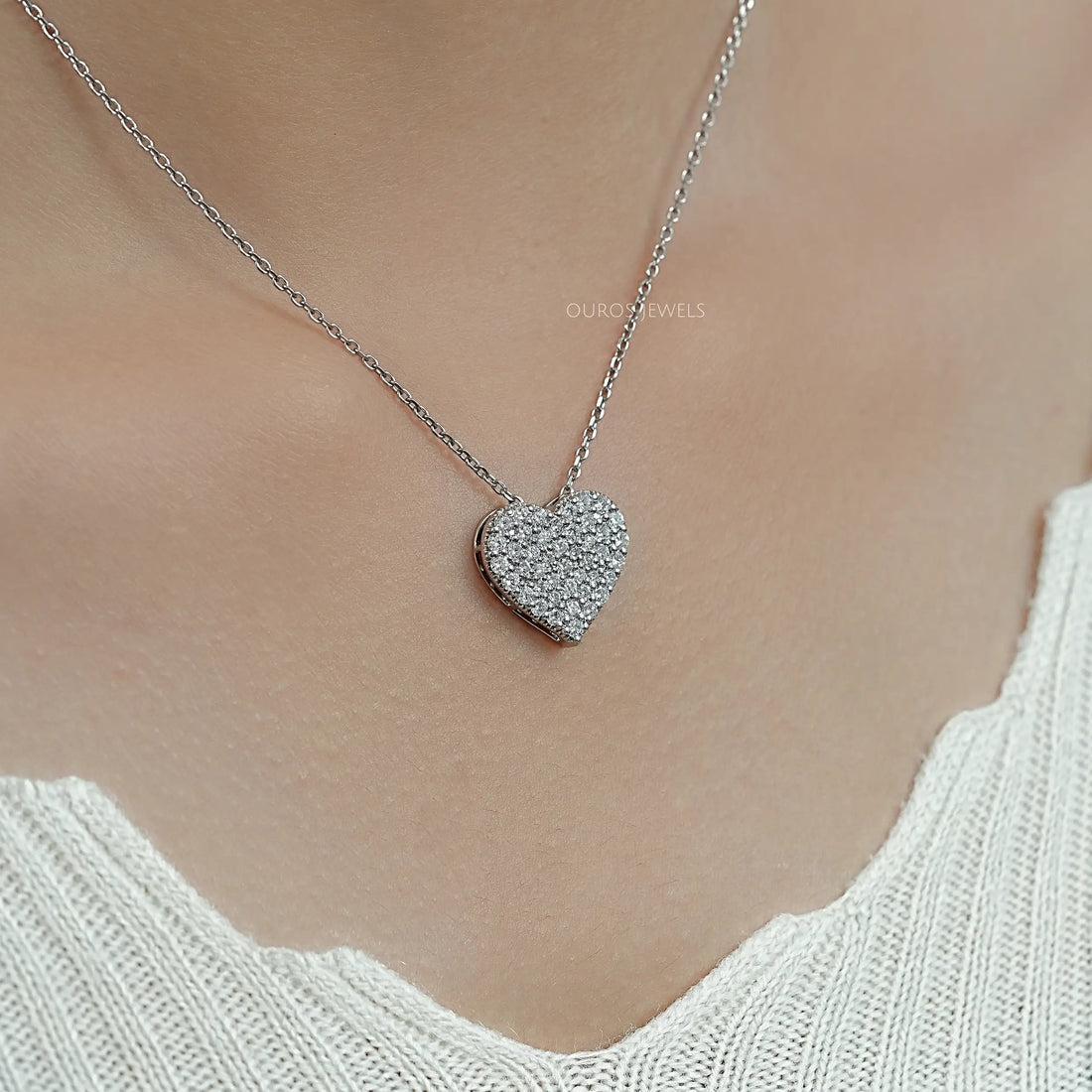 Heart Shape Round Diamond Pave Set Pendant Necklaces