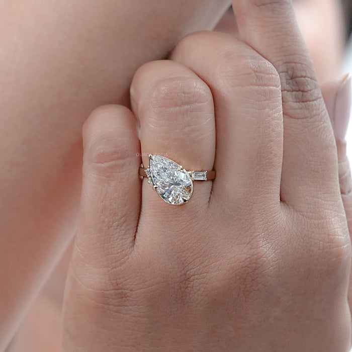 Yellow Gold Pear Cut Lab Diamond Engagement  Ring