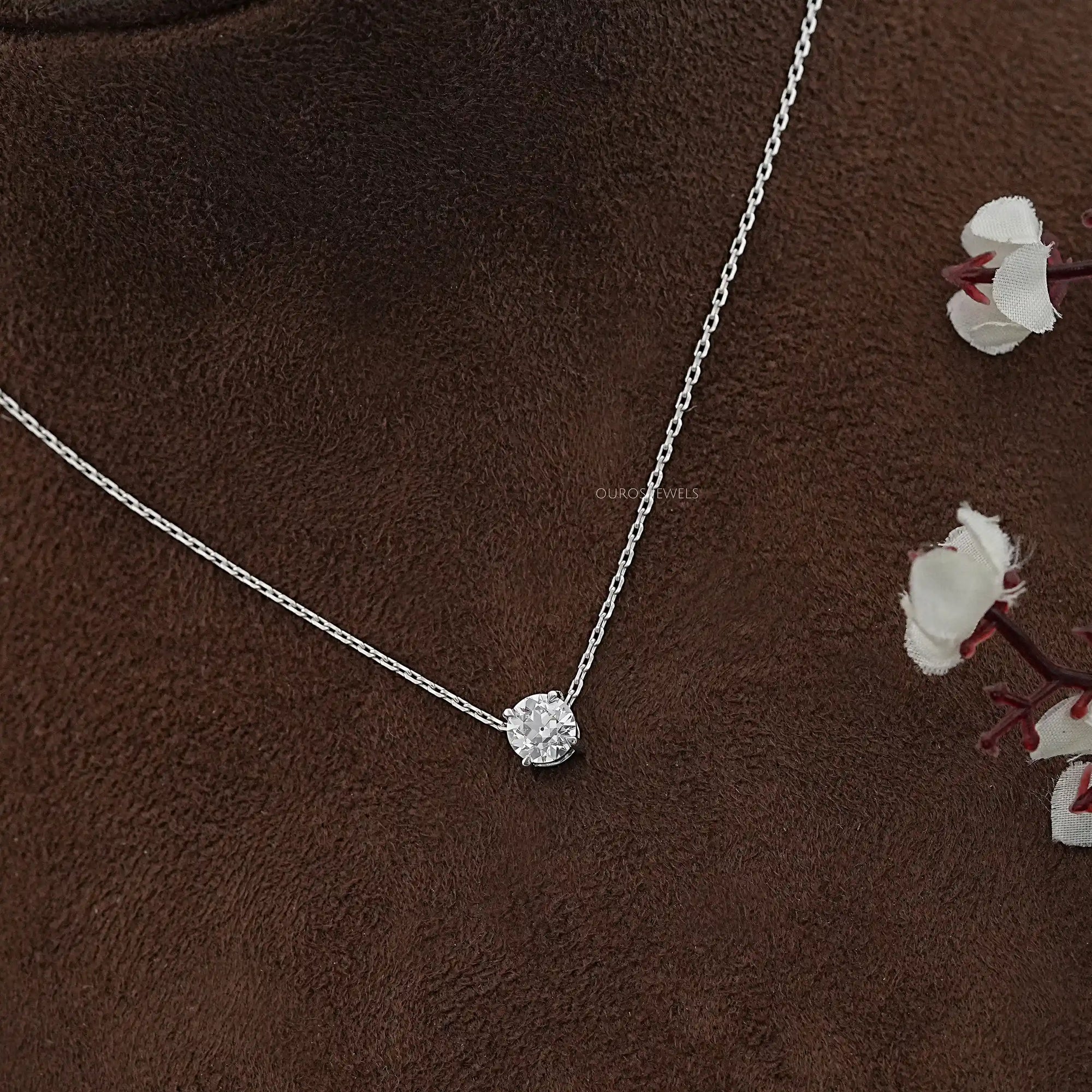 Old European Round Lab Diamond Solitaire Pendant Necklaces