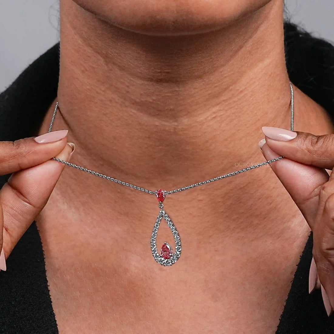 Open Pear Shape Pink Lab Diamond Pendant Necklaces